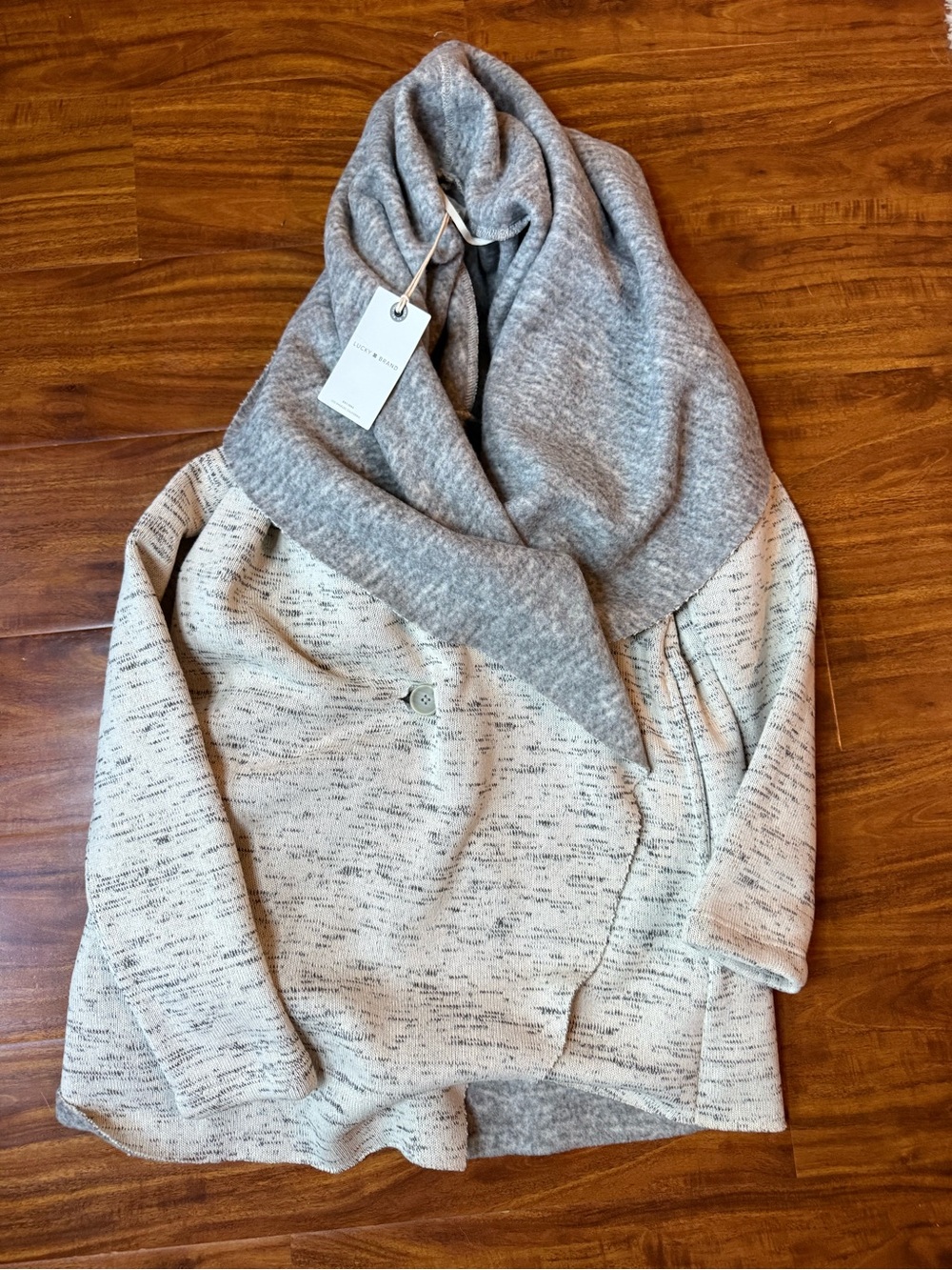 Lucky Brand Two-Tone Gray Shawl Collar Cardigan